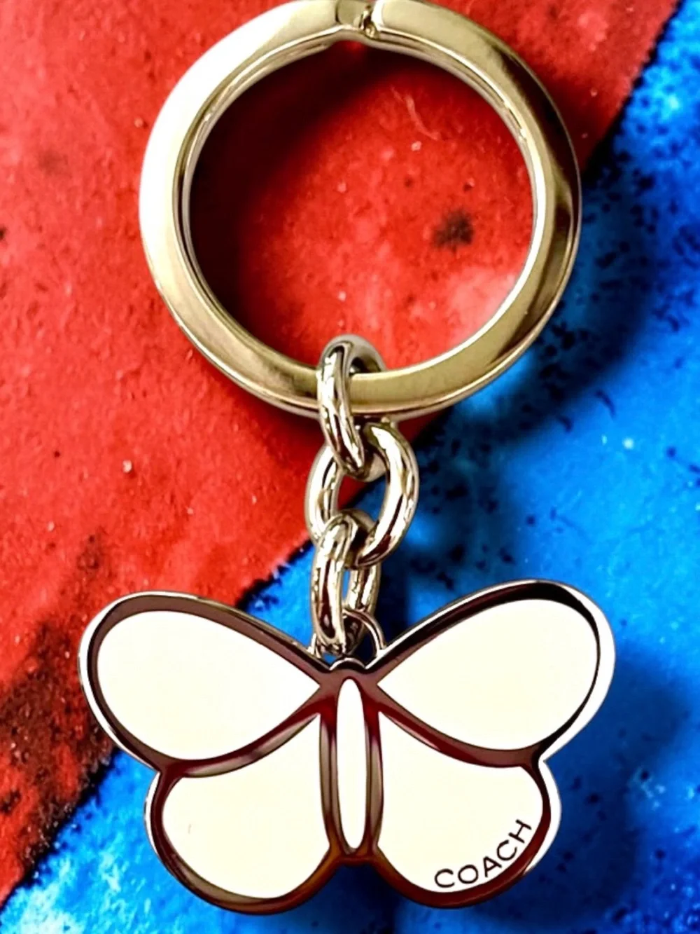 Coach White Enamel Butterfly Keychain & Bag Charm Silver Hardware NEW